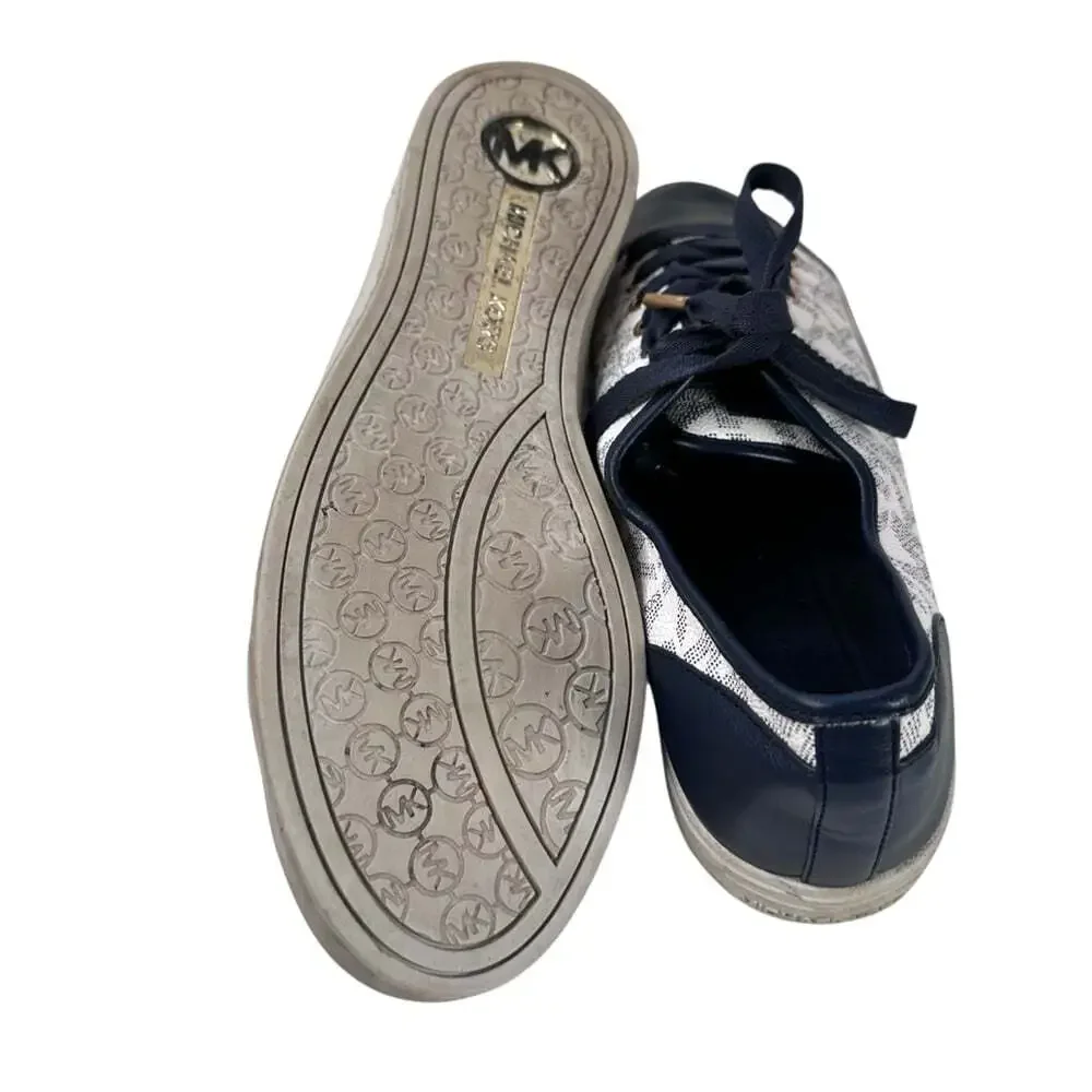 KORS Michael Kors Navy White Signature Sneakers Womens 10 Monogram Casual